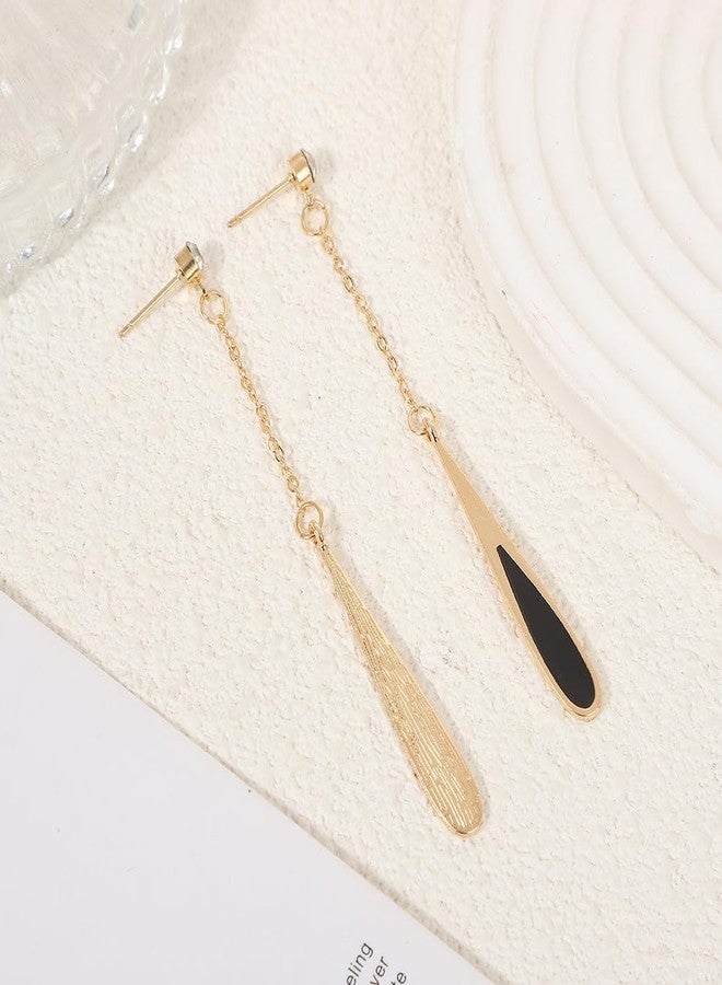 POYAMUSE Chic Waterdrop Gold Dangle Earrings for Women, Elegant Dangling Earrings, Stylish Long Earrings for Women - Black - Image 3